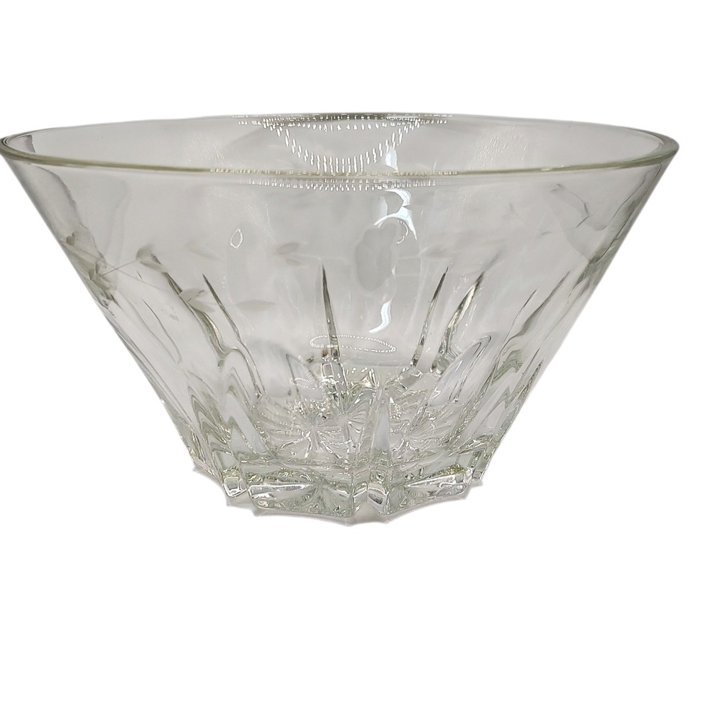 Vintage Princess House Serving Bowl Heritage Clear Lead Crystal Etched Floral